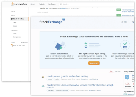 Jeden z największych na świecie serwisów społecznościowych dla programistów Stack Overflow do wymiany wiedzy i zadawania pytań.