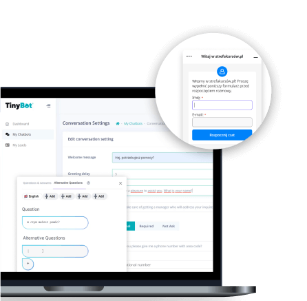 Wykorzystaj potencjał narzędzia TinyBot i stwórz prosty chat dla użytkowników na swojej własnej stronie internetowej.