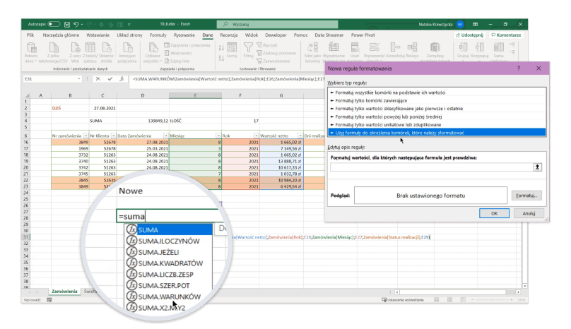 Opanuj funkcje logiczne i tekstowe oraz tabele przestawne i formatowanie warunkowe- Twórz raporty i dokumentację firmową