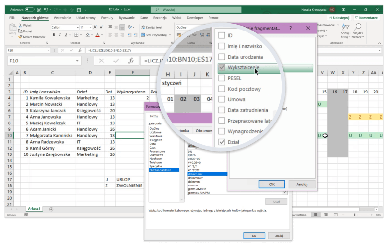 narzędzia i funkcje Excela kluczowe w pracy HR