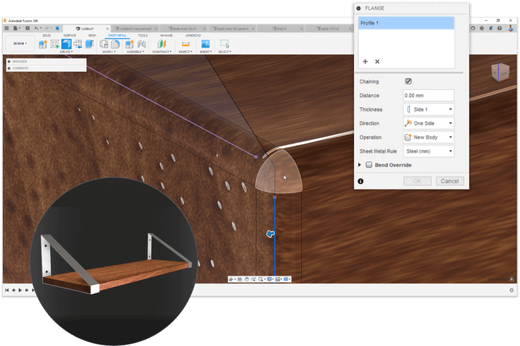 środowisko parametryczne, powierzchniowe i konstrukcji blaszanych w programie Fusion 360