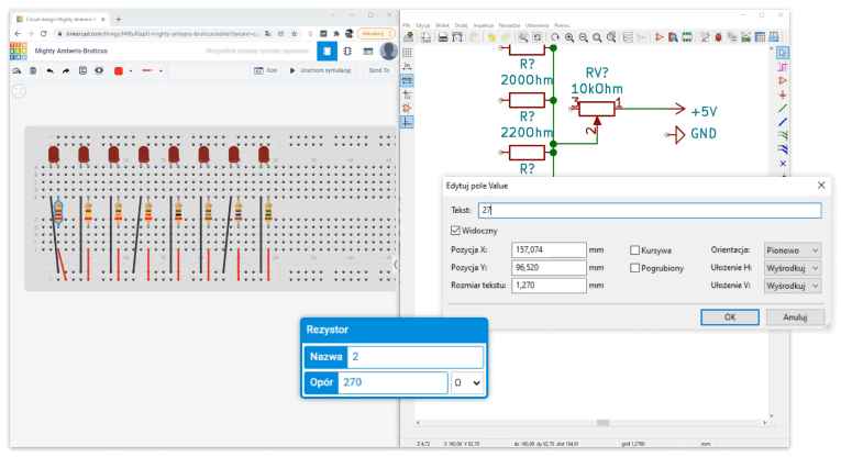 Oznaczenie konkretnych elementów elektronicznych na schemacie.
