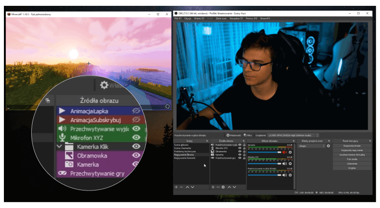 Omówienie interfejsu programu OBS oraz jego konfiguracja.