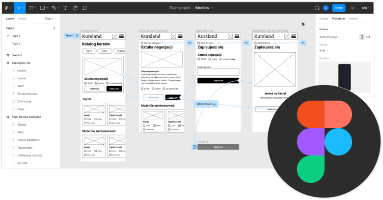 Prototypowanie widoku aplikacji w programie Figma z zainstalowanymi wtyczkami.