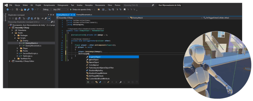 Graficzne przedstawienie aplikacji visual studio z kodem.
