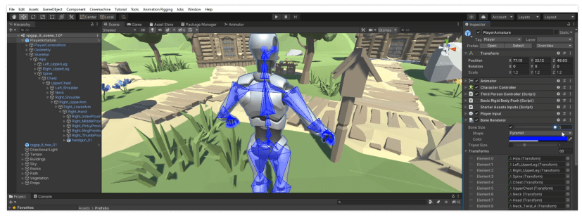 Graficzne przedstawienie programu Unity wraz z podglądem.