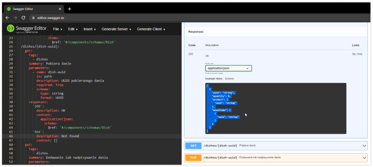 Testowanie rządań HTTP przy pomocy Swagger Editor.