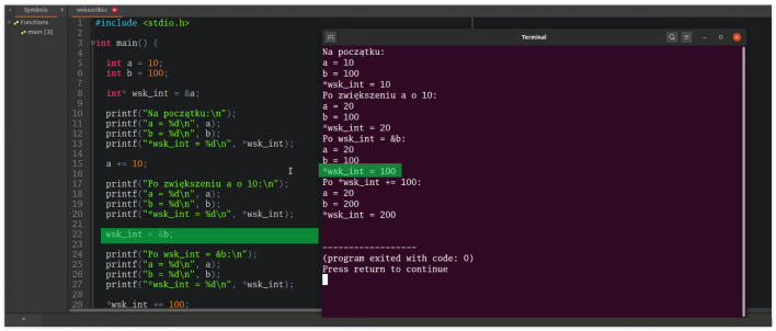 Zastosowania i sposób działania wskaźników w języku C.