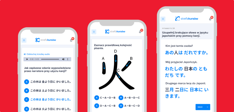 Czytania kanji, które pozwoli tworzyć pełne zdania.