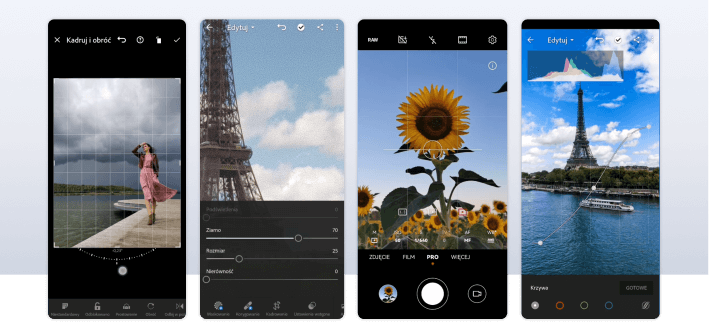 Edycja fotografii w palikacji mobilnej Adobe Lightroom.