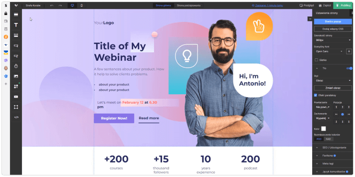 Sekcja główna landing page.