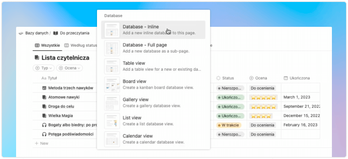Bazy danych w Notion.