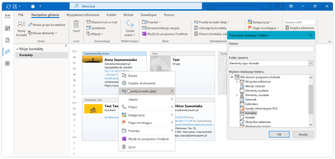Kontakty Outlook.