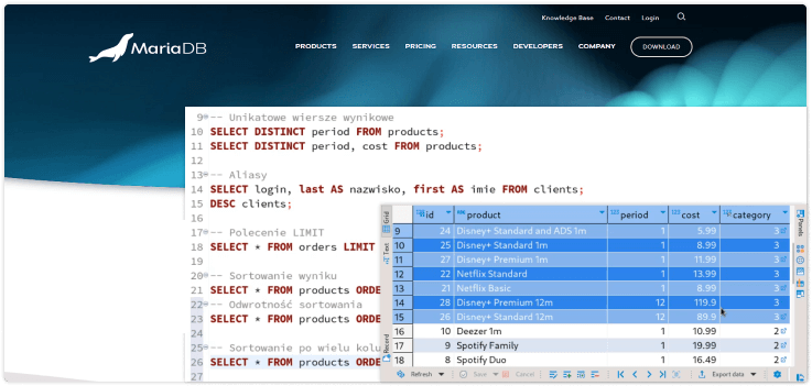 Struktura bazy danych.