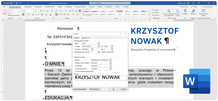 Formatowanie w Wordzie.