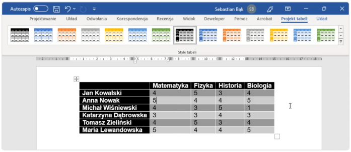 tabele w Wordzie.