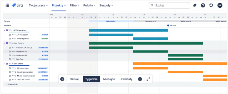 Symulacja pracy w Jira.