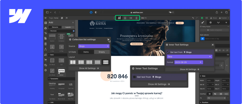 Praca w Webflow.