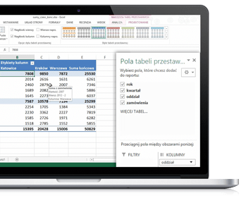 Techniki pracy z tabelami przestawnymi Pola tabeli przestawnej